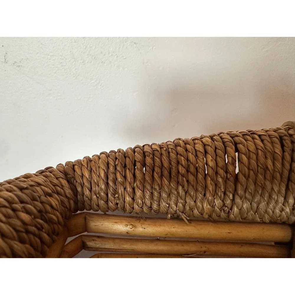 Vintage Tiered Wicker Basket Square Rattan Seagrass Rope Edge Boho Decor Bowl